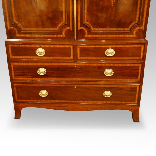 Georgian inlaid mahogany linen press base