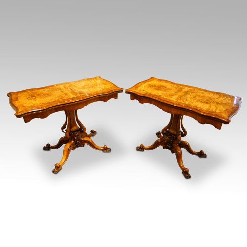 Pair of Victorian walnut cardtables at angle