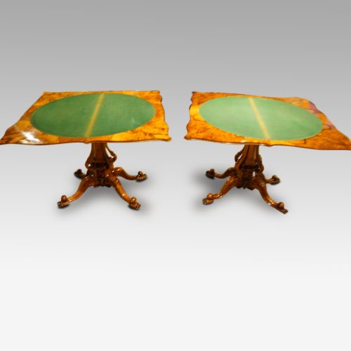 Pair of Victorian walnut cardtables both open