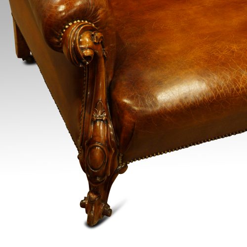Victorian leather Gentlemans club sofa front leg