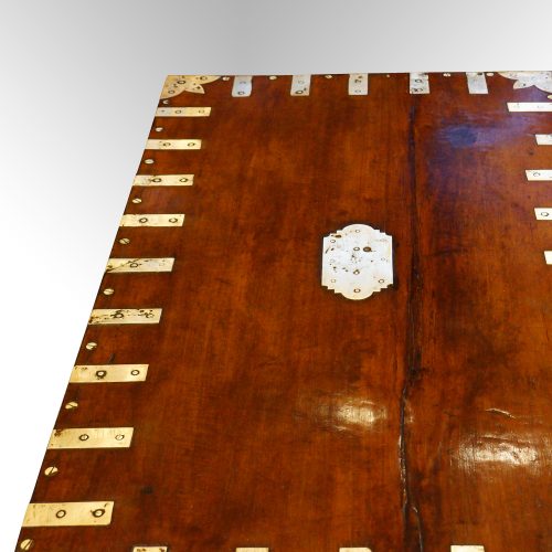 Antique brass bound campaign trunk detail
