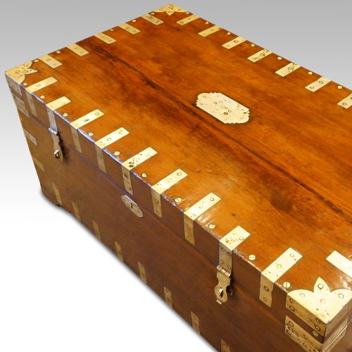 Antique brass bound campaign trunk top