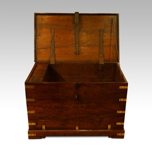 Antique brass bound merchants chest open