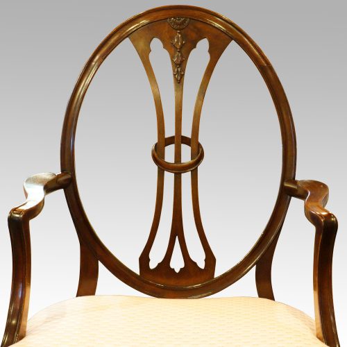 Set of 8 mahogany Adam style dining chairs armchair back