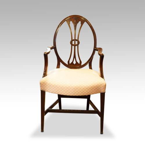 Set of 8 mahogany Adam style dining chairs detail armchair