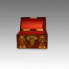 Victorian brass bound dome top casket open