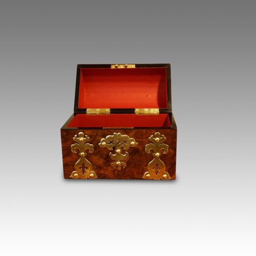 Victorian brass bound dome top casket open