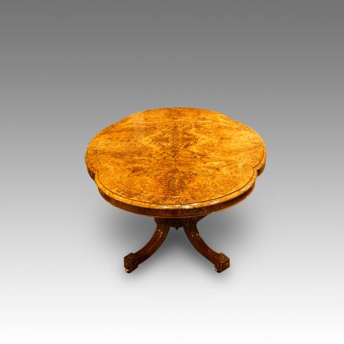 Victorian inlaid walnut shaped loo table end view