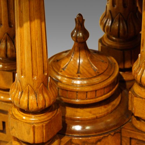Victorian inlaid walnut shaped loo table finial