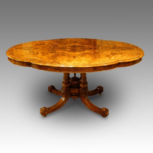 Victorian inlaid walnut shaped loo table side