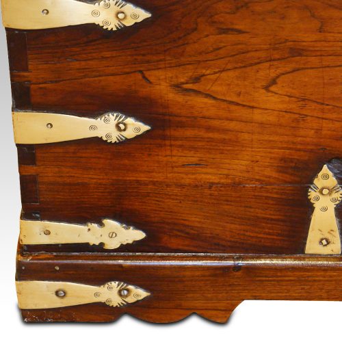 Antique Colonial teak merchants chest corner straps