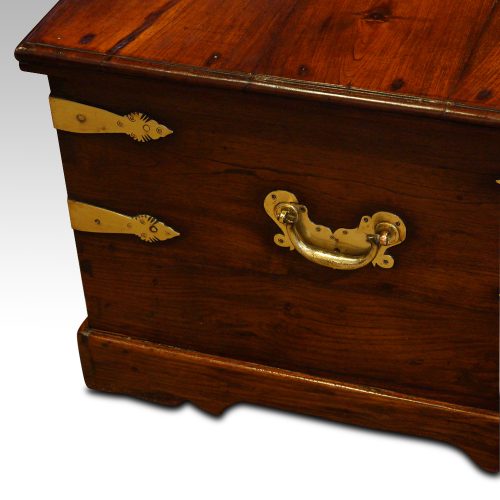 Antique Colonial teak merchants chest end detail