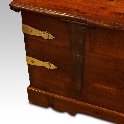 Antique Colonial teak merchants chest rear hinge
