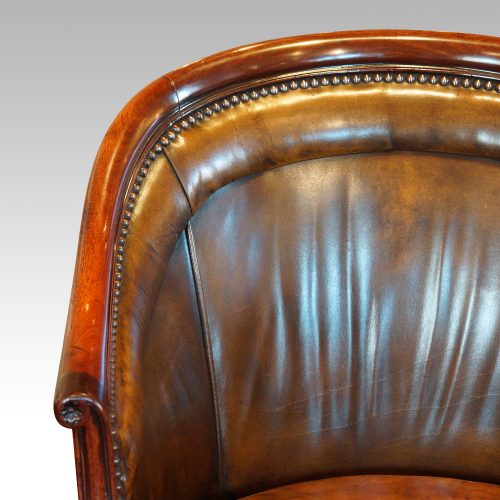 Edwardian mahogany swivel desk chair roll back