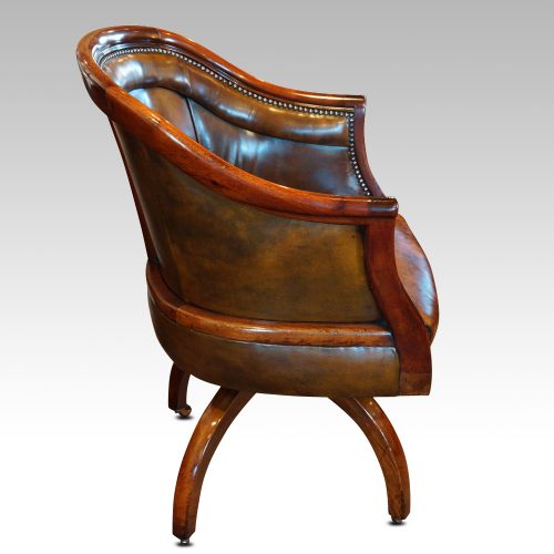 Edwardian mahogany swivel desk chair side view