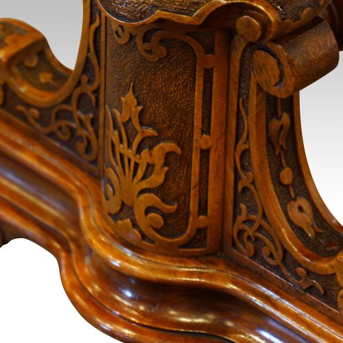 Victorian burr walnut card table carving detail