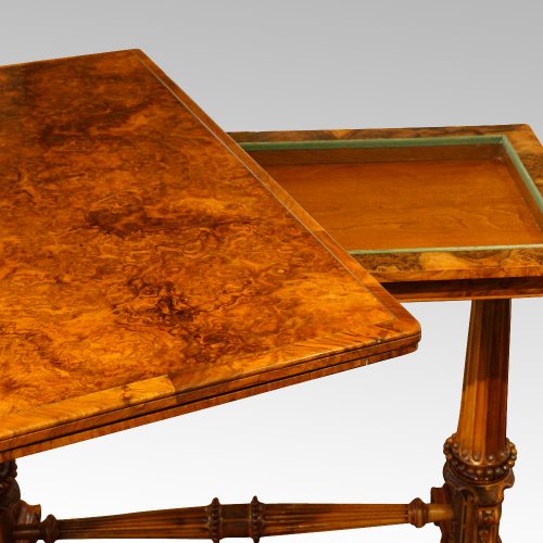 Victorian burr walnut card table interior