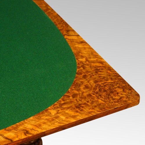 Victorian burr walnut card table interior corner