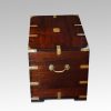 Victorian teak brass bound small campaign trunk end view
