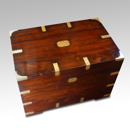 Victorian teak brass bound small campaign trunk top