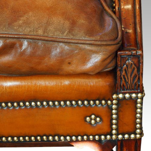 Edwardian mahogany camel back sofa detail