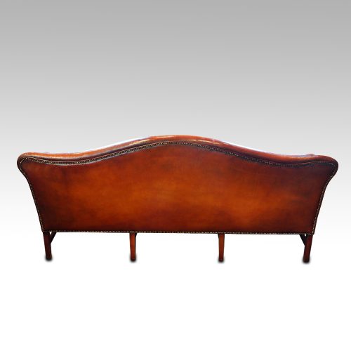 Edwardian mahogany camel back sofa rear
