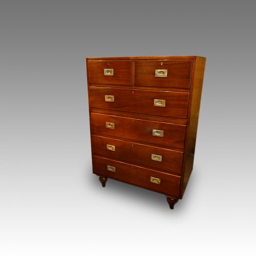 Edwardian mahogany military chest at angle