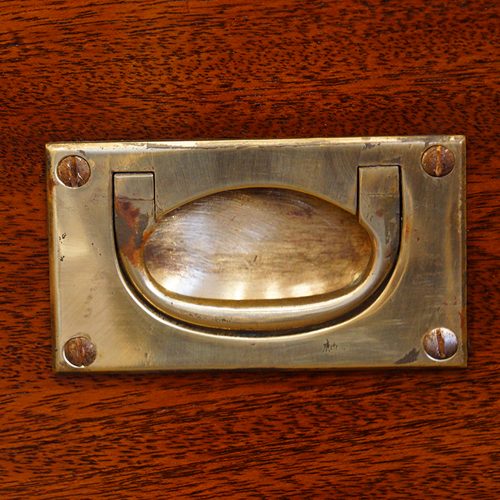 Edwardian mahogany military chest handle detail