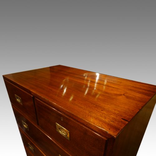 Edwardian mahogany military chest top angle