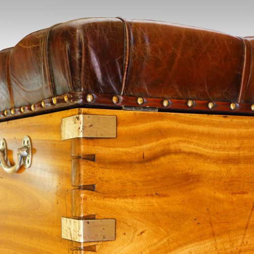Victorian camphor campaign ottoman corner detail