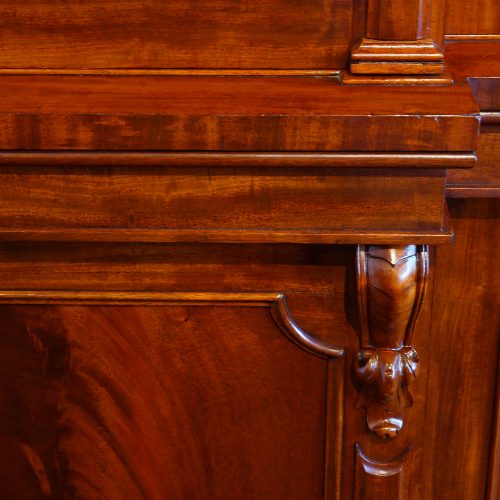 Victorian mahogany 3 door breakfront bookcase corbel detail