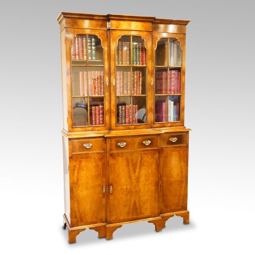Walnut small breakfront bookcase
