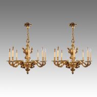 Pair of bronze chandeliers