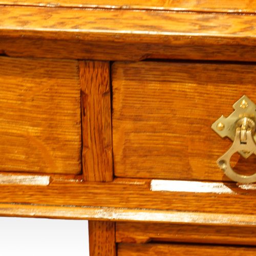Victorian oak pedestal desk detail front