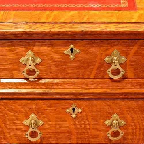 Victorian oak pedestal desk handles