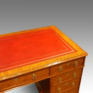 Victorian oak pedestal desk top detail