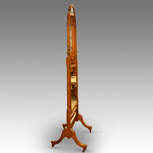 Walnut dome cheval mirror side view