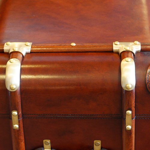 Custom made limited edition leather luggage bedside chest detail