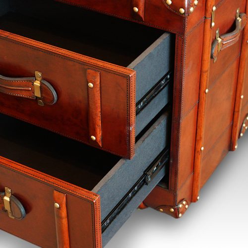 Custom made limited edition leather luggage bedside chest open