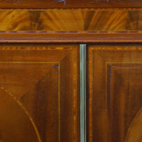 Edwardian inlaid mahogany bureau with cupboard door bar