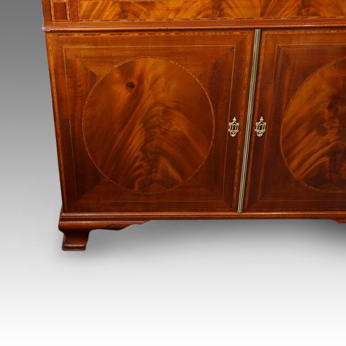Edwardian inlaid mahogany bureau with cupboard foot