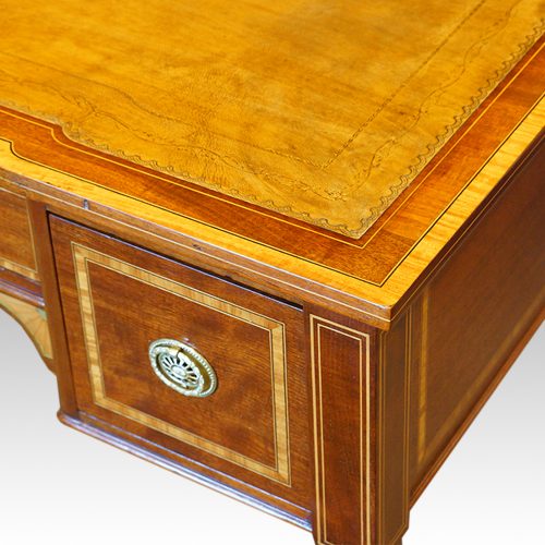 Edwardian inlaid mahogany writing table corner