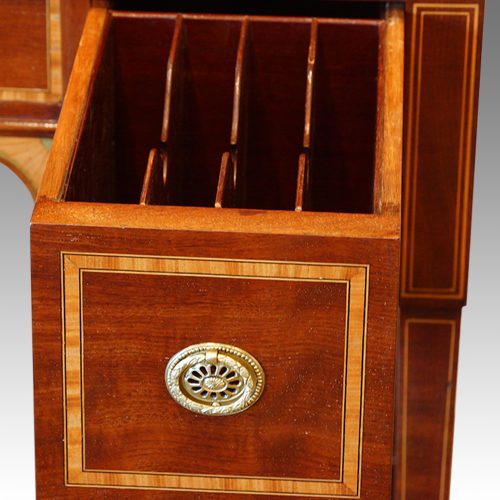 Edwardian inlaid mahogany writing table drawer interior