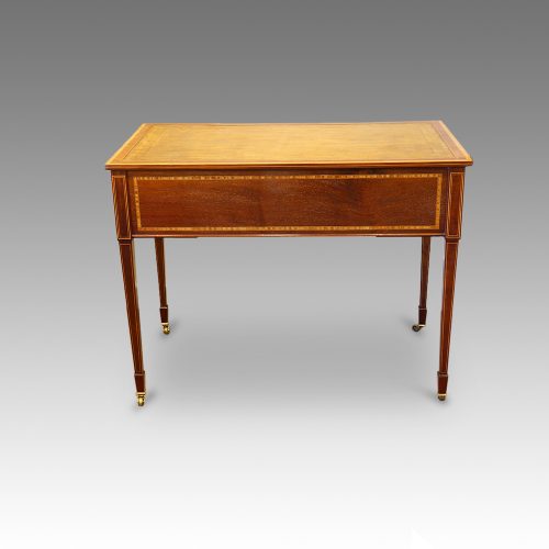 Edwardian inlaid mahogany writing table rear