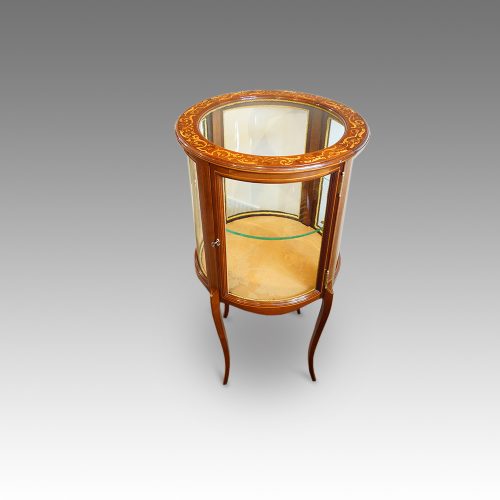 Edwardian mahogany circular bijouterie cabinet distance