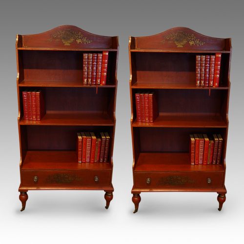 Pair painted waterfall bookcases