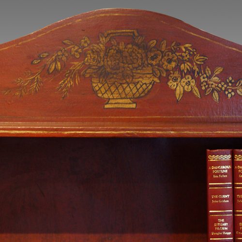 Pair painted waterfall bookcases crest