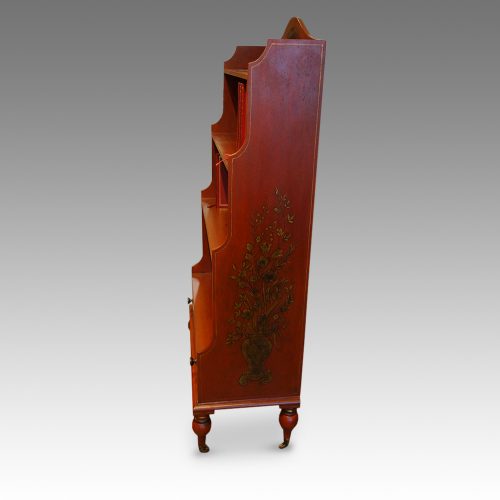 Pair painted waterfall bookcases side view