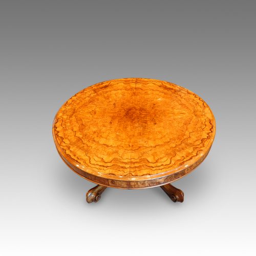 Victorian burr walnut coffee table end view