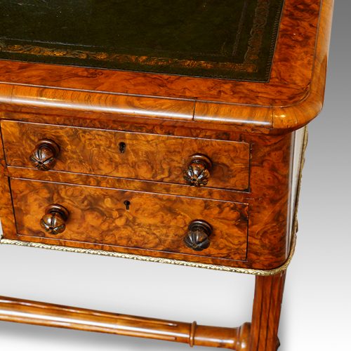 Victorian burr walnut writing table with Jasperware panels drwer detail